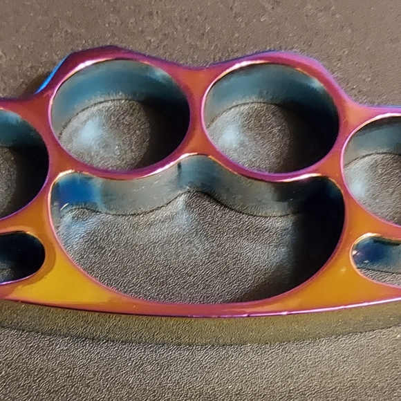 Belt Buckle Knuckles Solid Steel, Rainbow Titanium Polished Finish - Picture 3 of 5